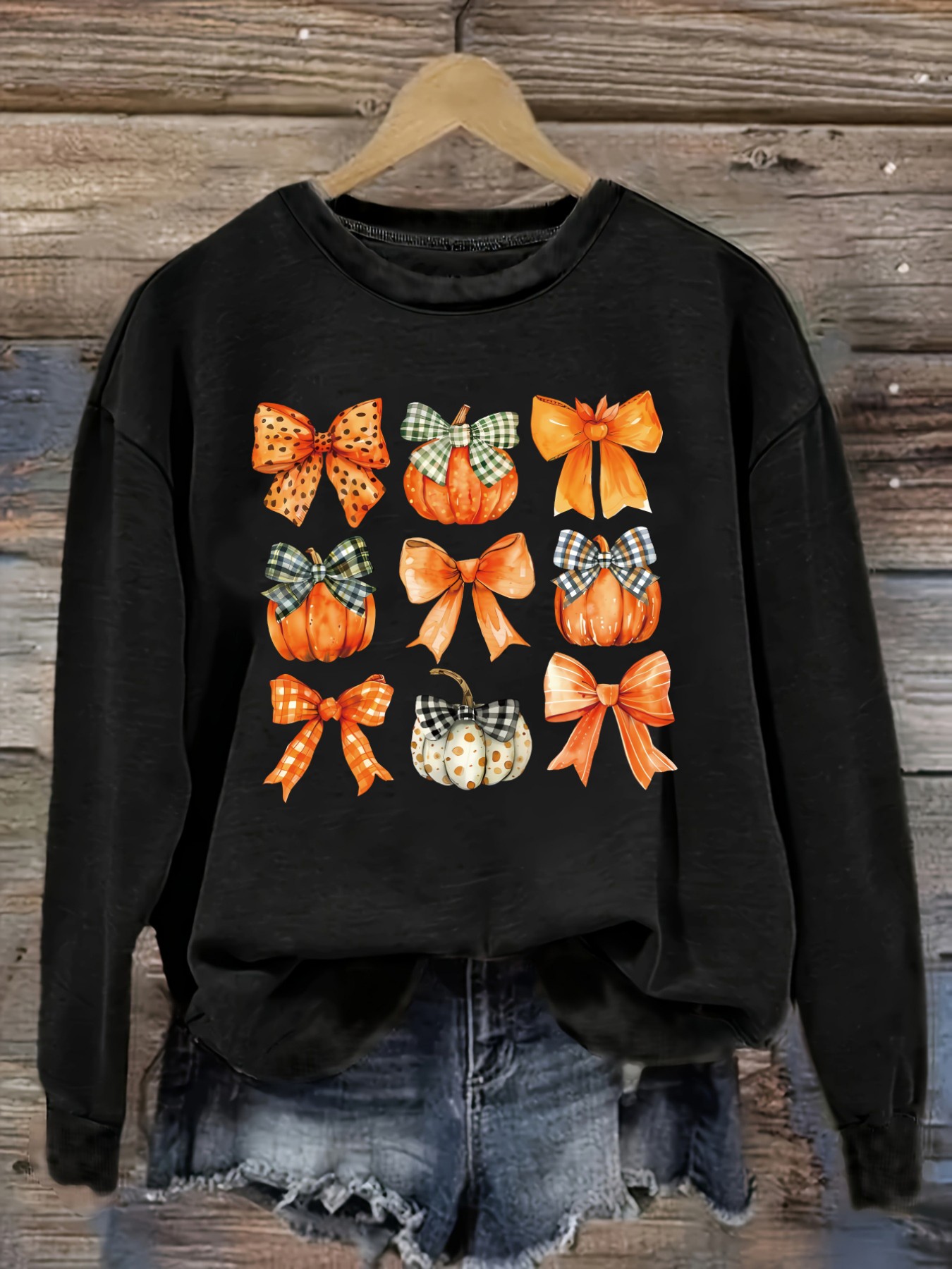 Winter Clothing Usa - 여성 캐주얼 긴소매 크루넥 티셔츠, 호박과