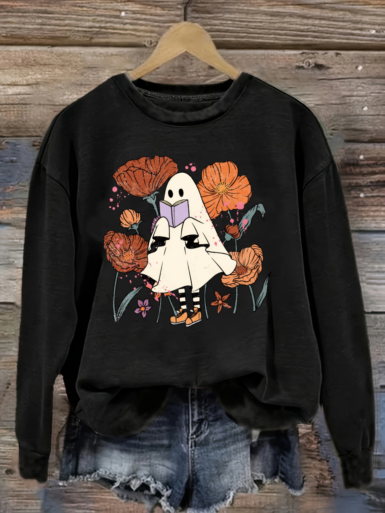 Winter Clothing Usa - 여성 캐주얼 긴소매 크루넥 티셔츠, 꽃