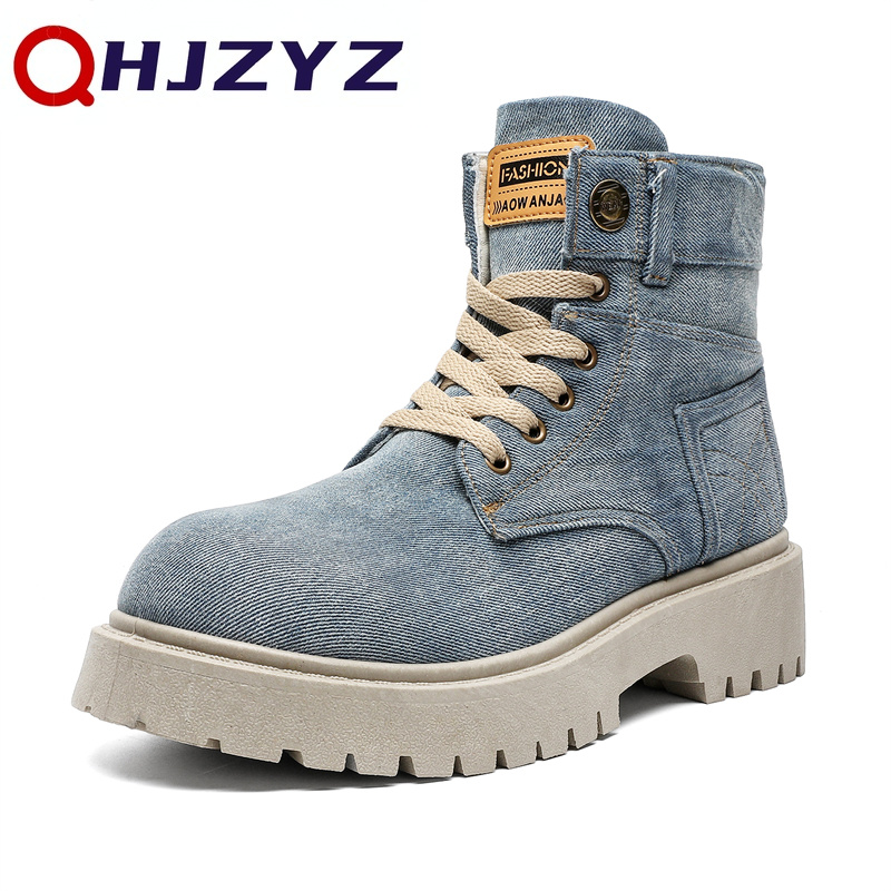 남성 데님 천 하이탑 앵클 부츠 레트로 워크 부츠 플랫 - Winter Cloth 리뷰 및 가격