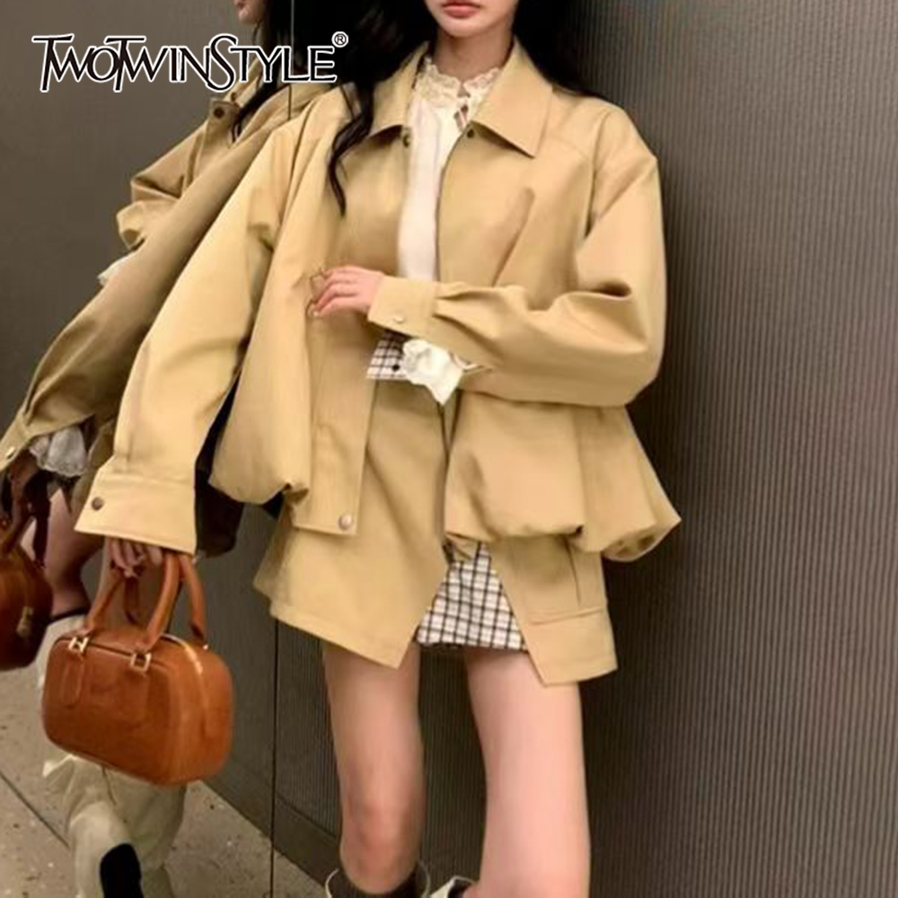 투윈스티일 카크색 스플라이스 포켓 투피스 세트 여성 라 - Winter Clothing Items 리뷰 및 가격