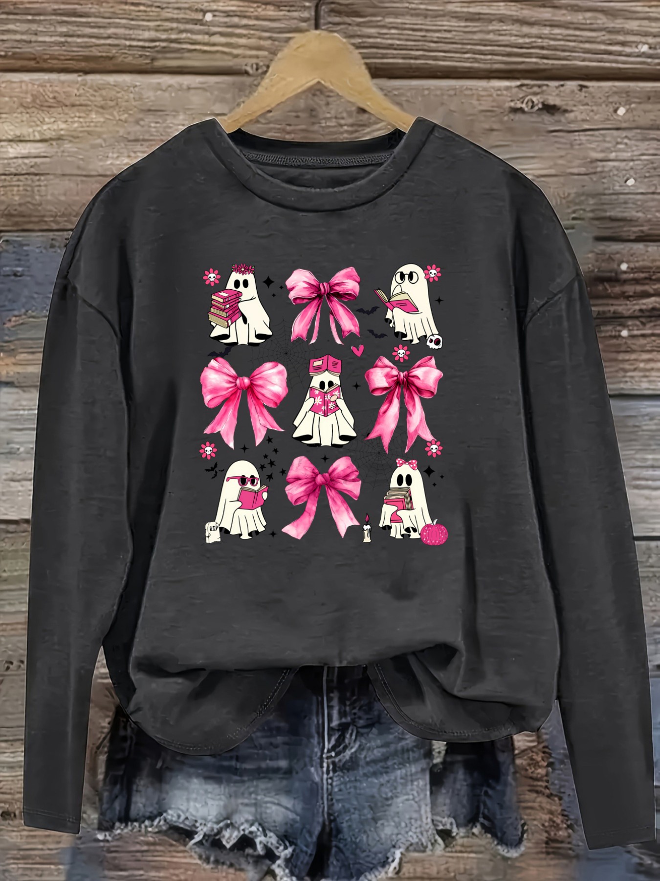 여성용 캐주얼 긴소매 크루넥 티셔츠, 핑크 리본 디자인 - Winter Clothing Usa 리뷰 및 가격
