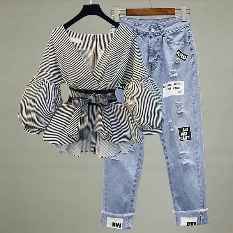 여성 우아한 v 넥 스트라이프 랜턴 슬리브 보우 벨트  - Winter Clothing Sale 리뷰 및 가격