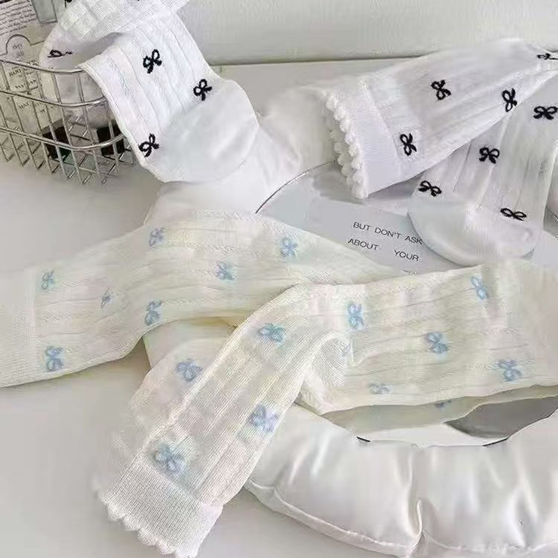 4 쌍 리본 패턴 여성 스포츠 양말 중간 길이 양말 봄 - Winter Clothing Sale Women 리뷰 및 가격