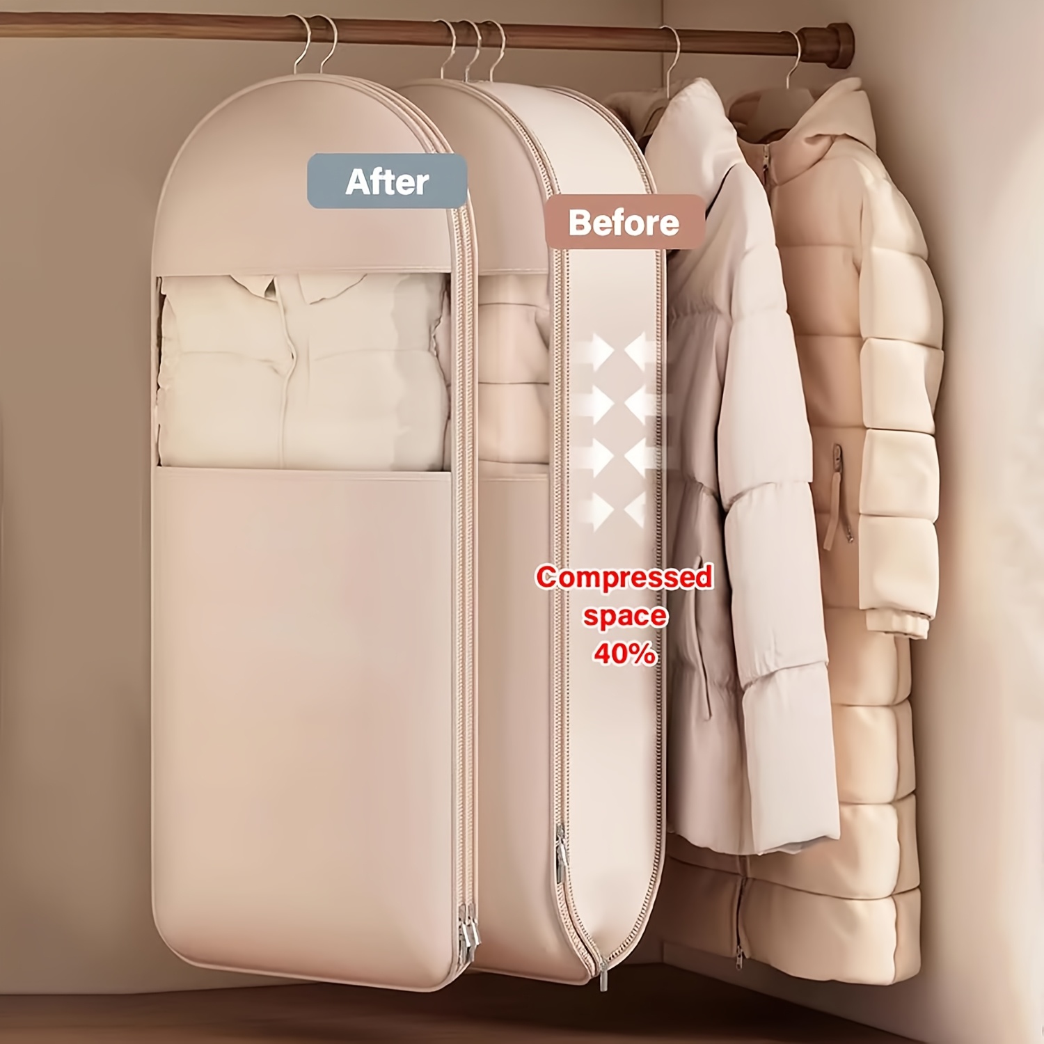 베이지색 압축 보관백, 40% 공간 절약 진공 밀봉,  - Winter Clothing Organizer 리뷰 및 가격